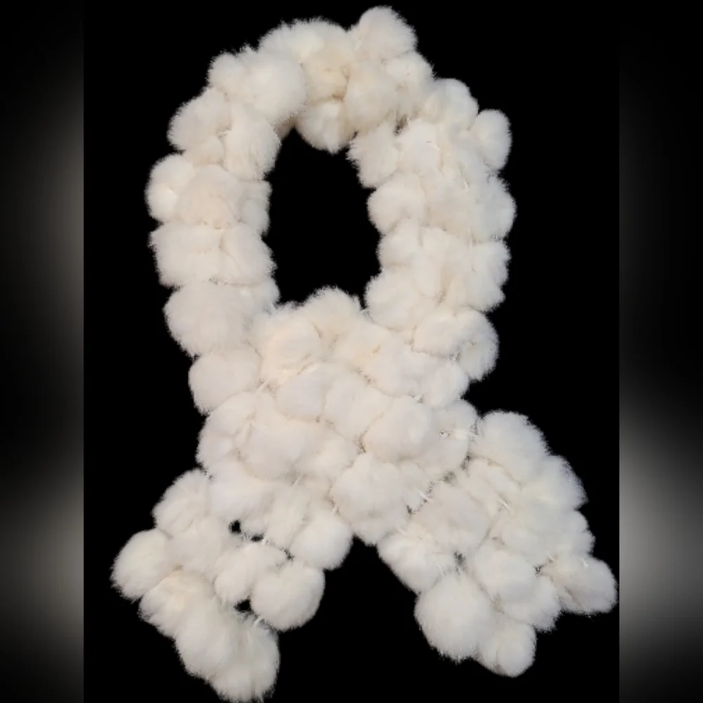 White Rabbit Fur Pompom Scarf